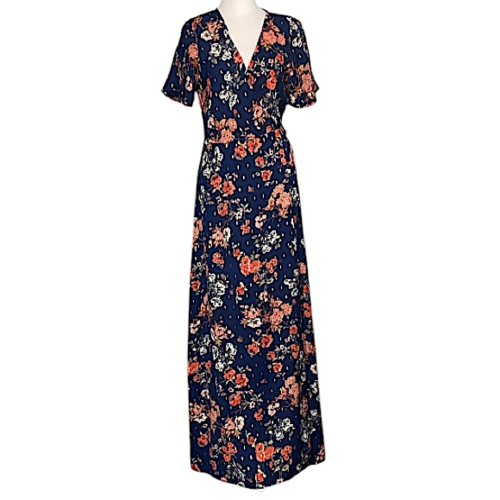 Lulu's Divine Days Navy Blue Floral Flutter Sleeve Wrap Maxi Dress - Picture 2 of 12